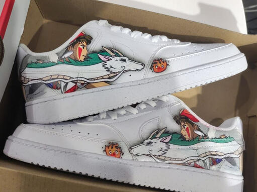 Custom Ghibli-themed sneakers, with original illustration.